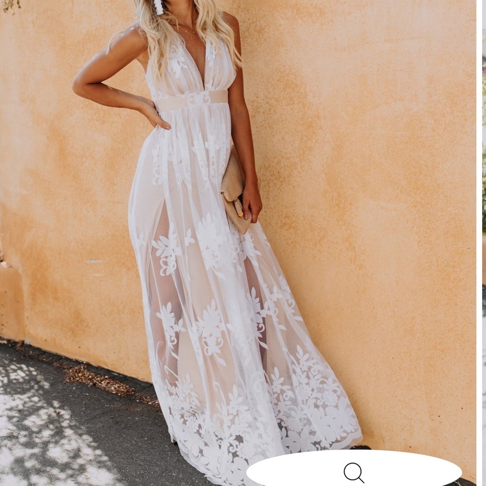 White & nude lace maxi dress